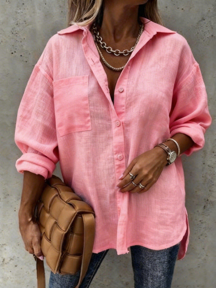 Damen Leichte und lässige Bluse mit Brusttasche R&B