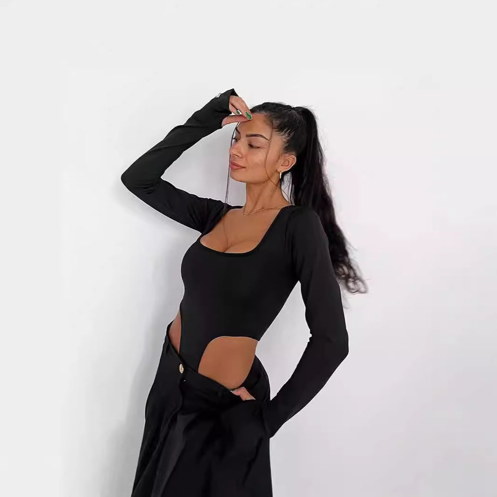 Damen Figurbetontes Bodysuit mit kreativen Cut-Out-Details und langen Ärmeln R&B