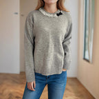 Damen lässiger Pullover mit dekorativem Kragen R&B