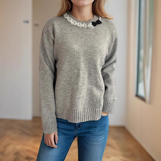 Damen lässiger Pullover mit dekorativem Kragen R&B