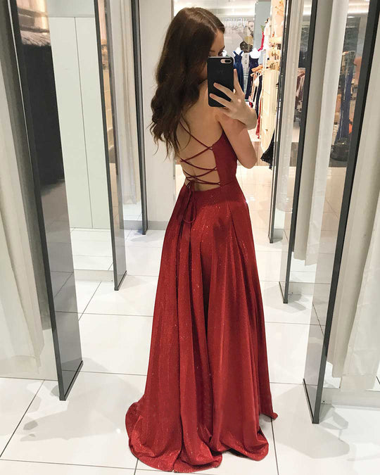 Damen Glamouröses Abendkleid mit tiefem V-Ausschnitt und funkelnden Details R&B