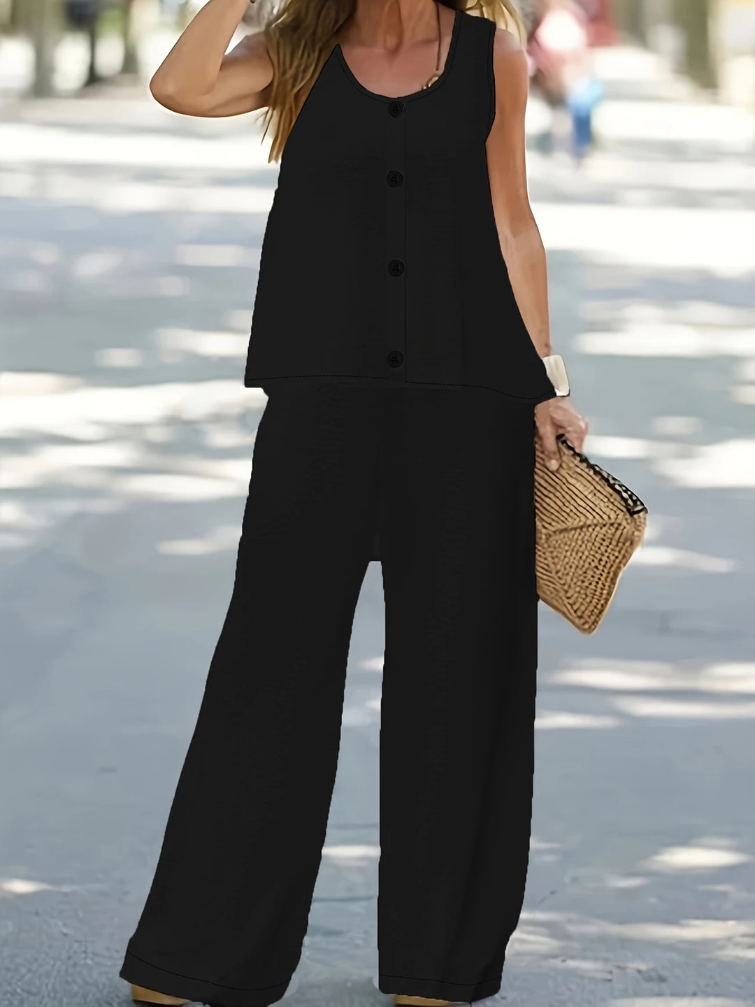 Damen Bequemes Zweiteiliges Outfit mit Knopfleiste und Weitem Schnitt R&B
