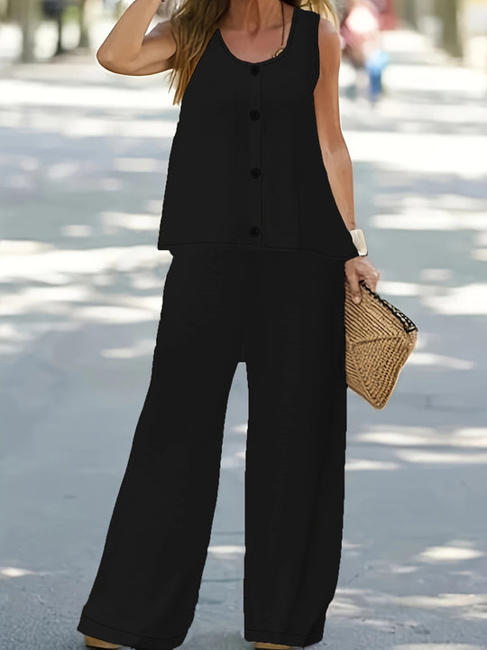 Damen Bequemes Zweiteiliges Outfit mit Knopfleiste und Weitem Schnitt R&B