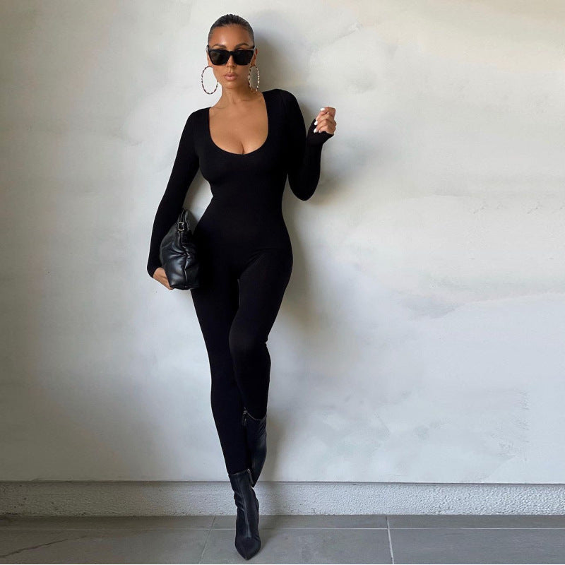 Damen Langarm Bodycon Jumpsuit R&B