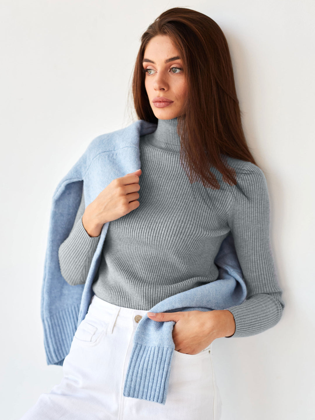 Damen Rollkragenpullover mit geripptem Design und lässigem Schnitt R&B