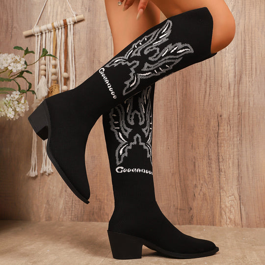 Damen Strumpfstiefel mit kreativem Verzierungsdesign und elegantem Blockabsatz R&B