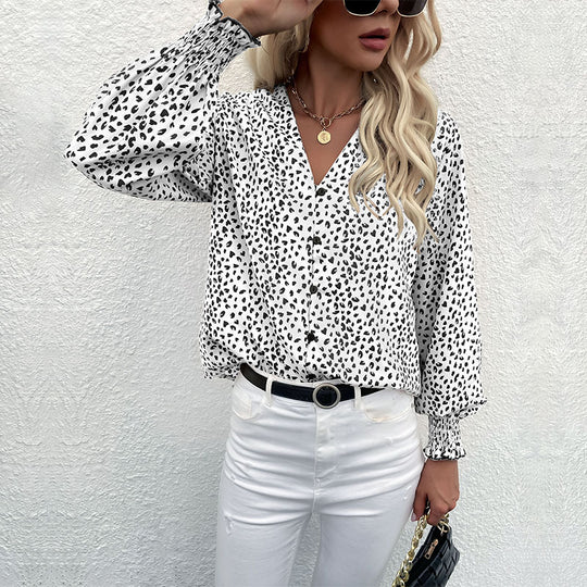 Damen Bluse mit modernem Punktedesign und elastischen Ärmeln R&B