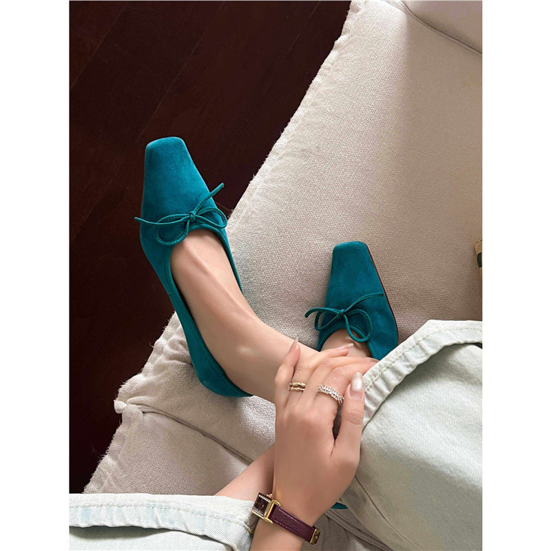 Damen elegante Ballerinas mit feinem Riemen und zarter Schleife R&B