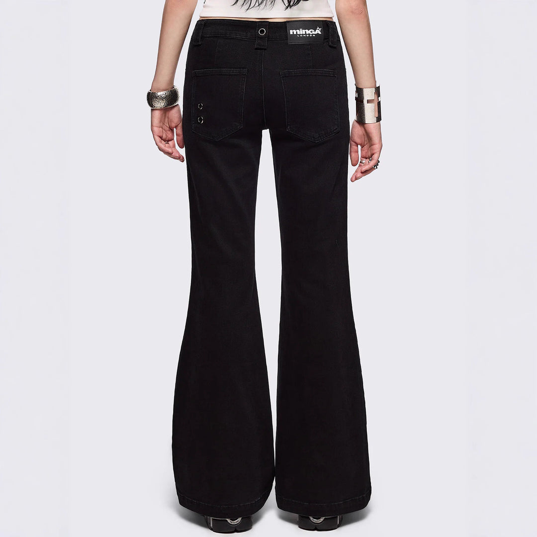 Damen Flared Jeans mit dekorativen Ösen R&B
