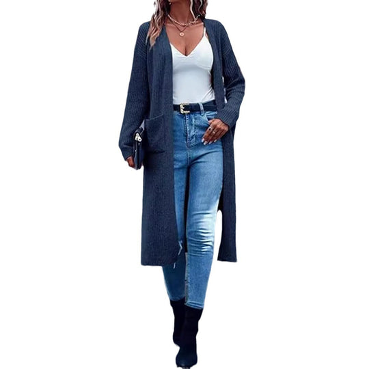 Damen Grobstrick-Kimono-Cardigan mit tiefen Taschen und offenen Ärmeln R&B