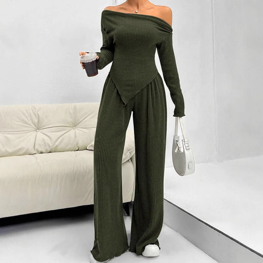 Damen figurbetontes Jumpsuit mit asymmetrischem Ausschnitt und langen Ärmeln R&B