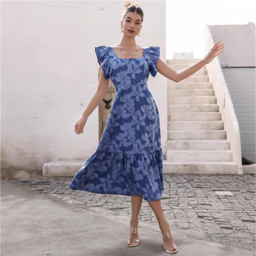 Damen Maxikleid mit floralem Streifenmuster und taillierter Silhouette R&B