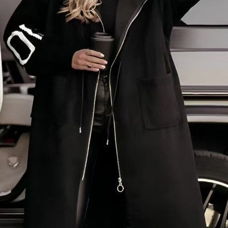 Damen Modische Longjacke mit Kapuze und Taschen R&B