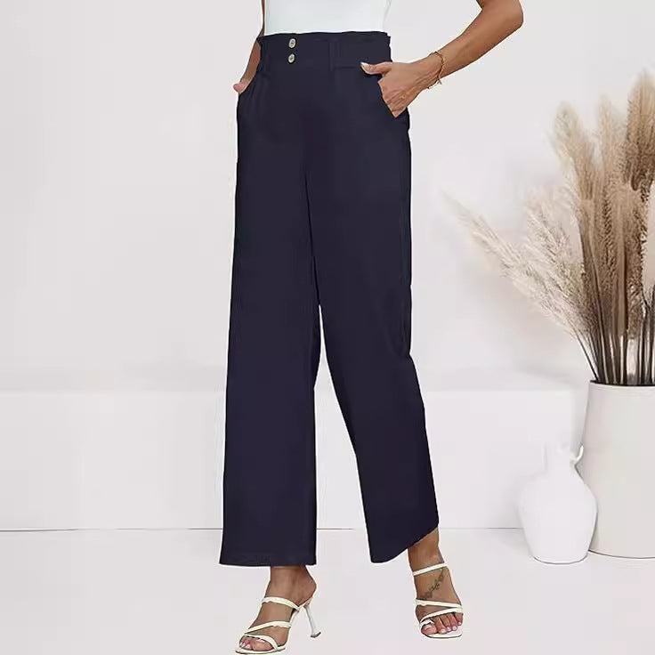 Damen weite Stoffhose mit elastischem Bund und modischen Knopfdetails R&B