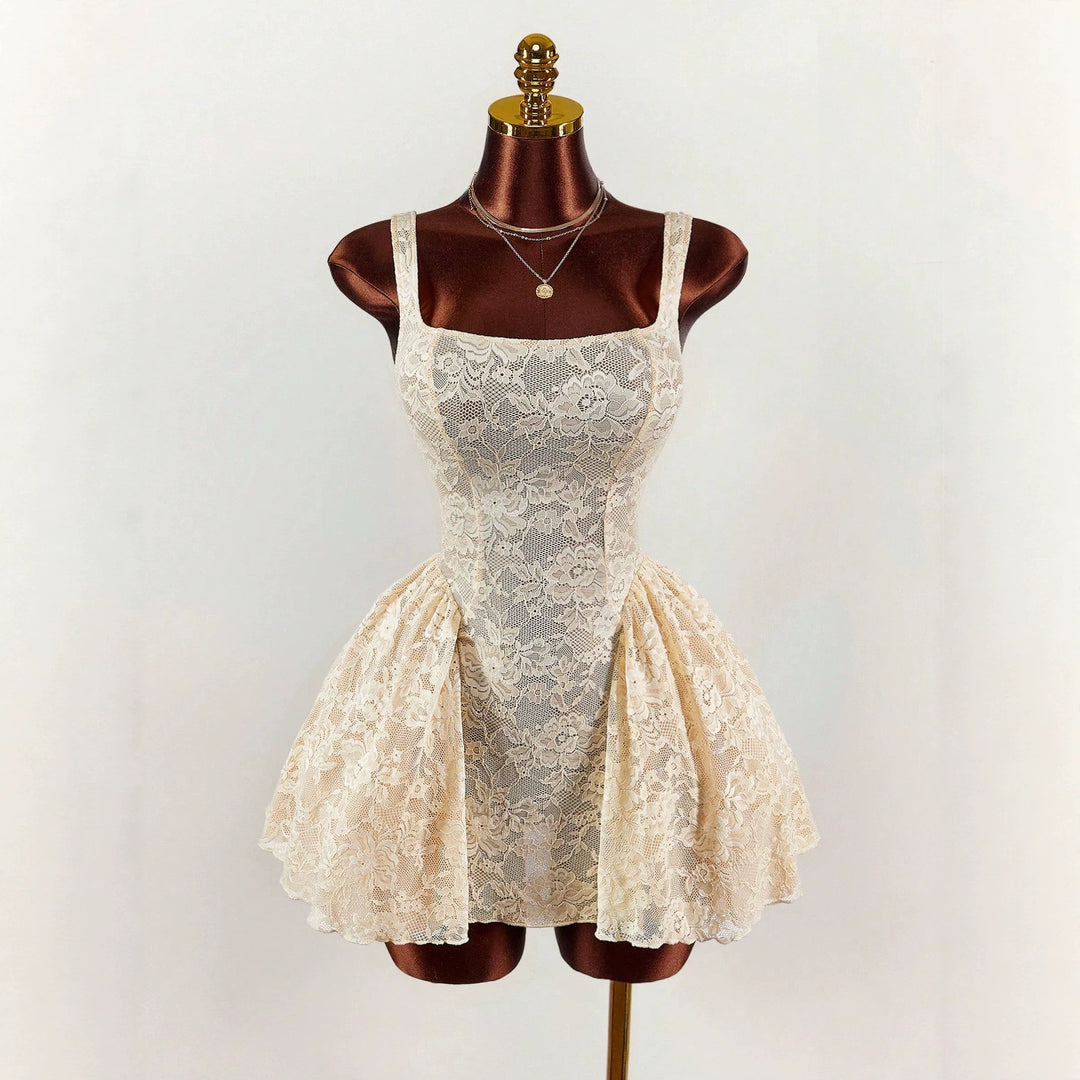 Damen nan tailliertes Spitzen-Cocktailkleid mit Korsett-Bustier und doppellagigem Schößchenrock R&B