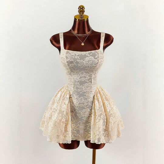 Damen nan tailliertes Spitzen-Cocktailkleid mit Korsett-Bustier und doppellagigem Schößchenrock R&B
