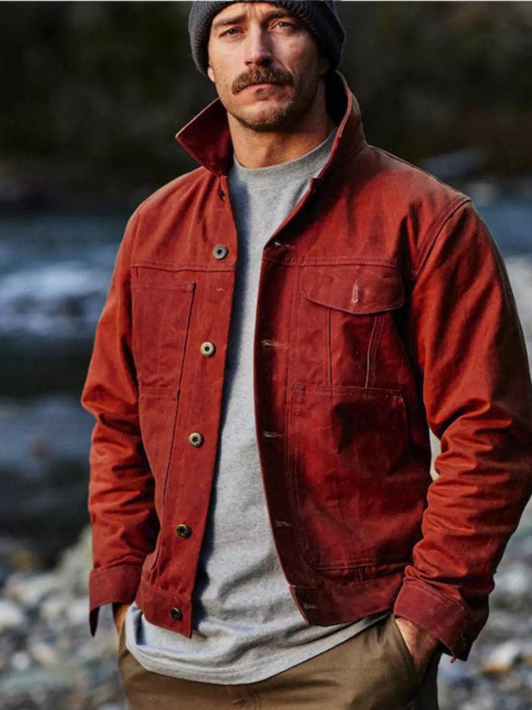 Herren leichte Utility-Jacke mit praktischen Taschen und stylischem Stehkragen R&B