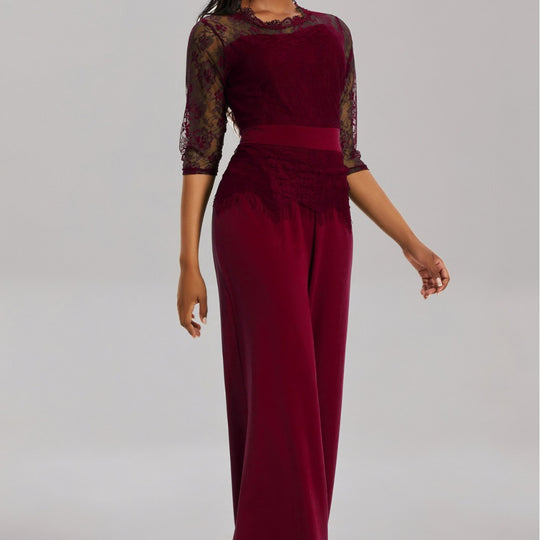 Eleganter Damen Jumpsuit mit Spitzenärmeln und Weitem Bein | R&B