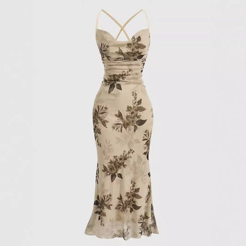 Damen körperbetontes Maxikleid mit floralem Design und Spaghettiträgern R&B