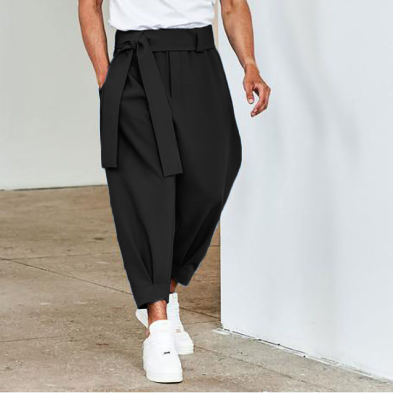 Herren elegante Freizeithose mit bindbarem Taillenband und weitem Schnitt R&B