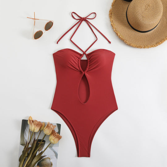 Damen Einteiliger Badeanzug mit modischem Cut-Out-Design und trägerlosem Oberteil R&B