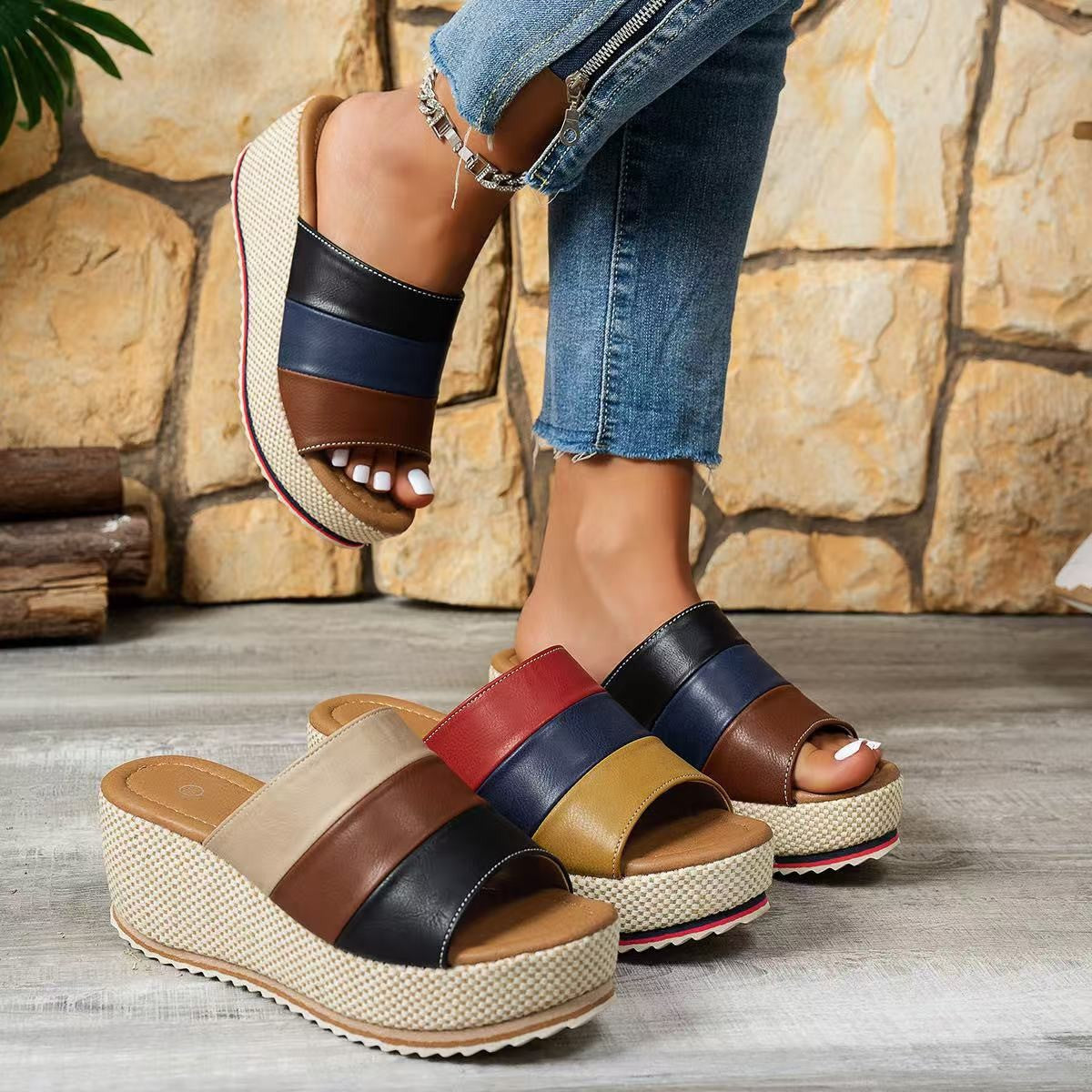 Damen Wedge-Sandalen mit geflochtenem und elastischem Riemen R&B