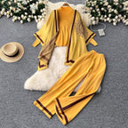 Damen lässiges Strickensemble mit langen Ärmeln und weitem Bein R&B