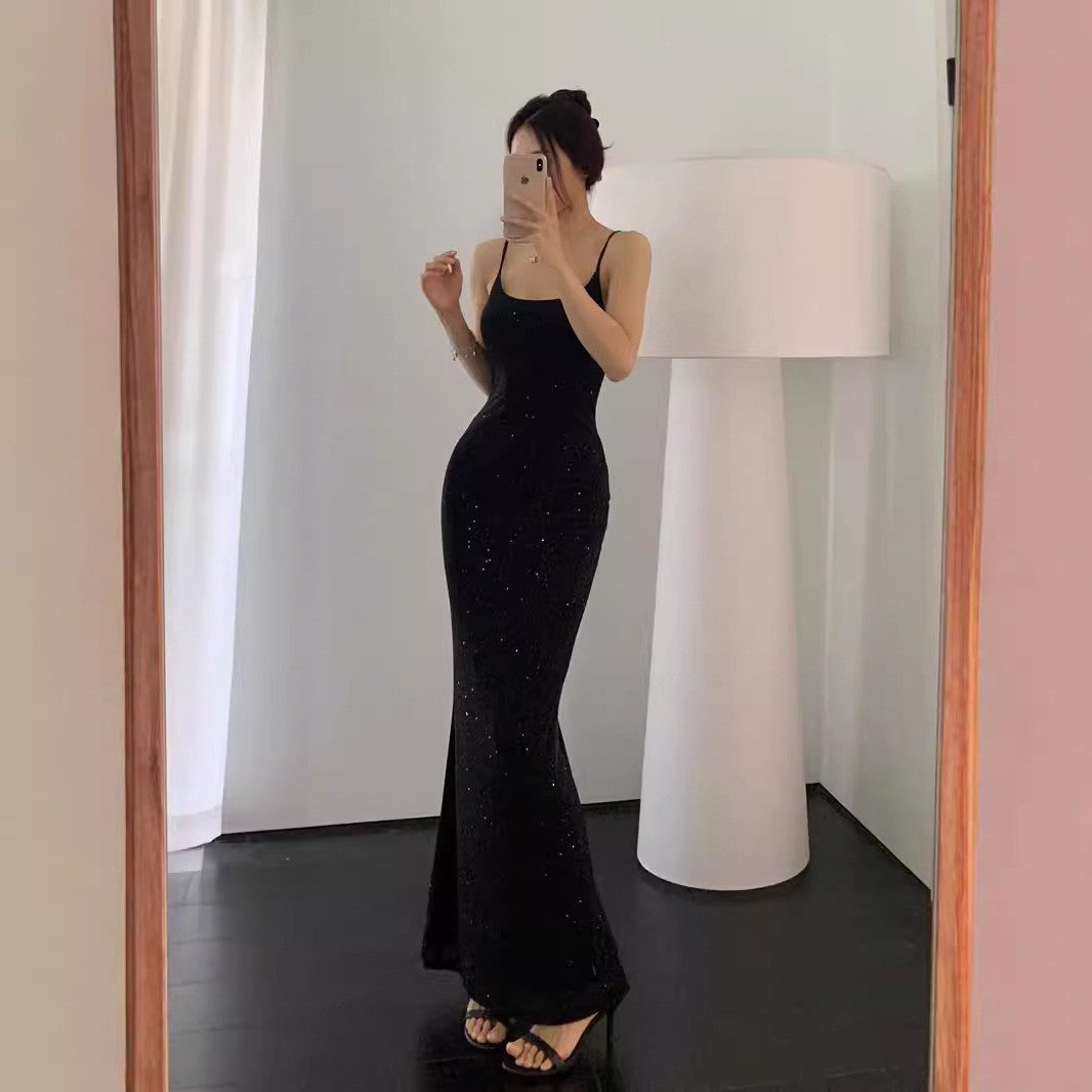 Damen Glamouröses Maxikleid mit eleganten Spaghetti-Trägern und ausgestelltem Saum R&B