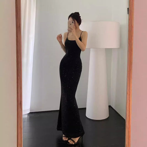 Damen Glamouröses Maxikleid mit eleganten Spaghetti-Trägern und ausgestelltem Saum R&B