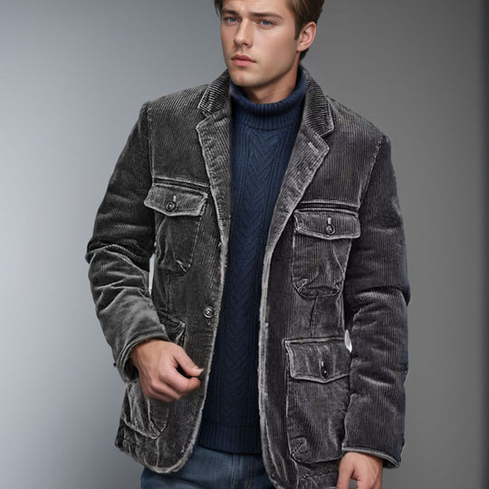Damen lässige Cordjacke mit aufgesetzten Taschen R&B