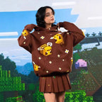 Unisex nan Kapuzenpullover mit eingestricktem Pixel-Bienenmotiv und aufgesetzter Kängurutasche R&B
