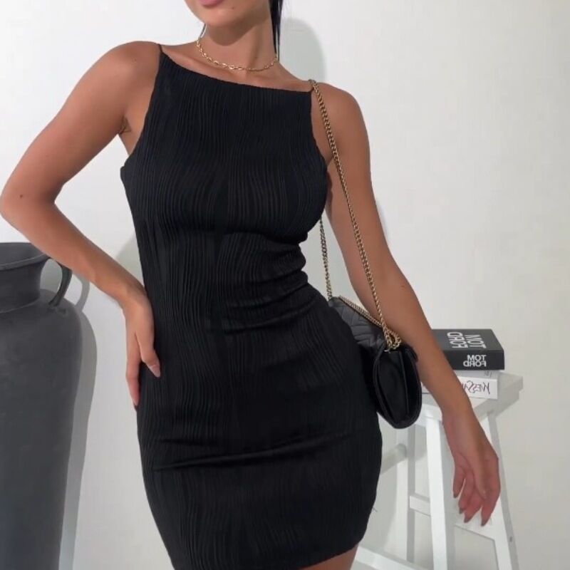Damen figurbetontes Minikleid mit feinen Plissee-Details R&B
