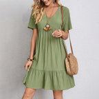 Damen V-Ausschnitt Faltenkleid mit Volant-Details