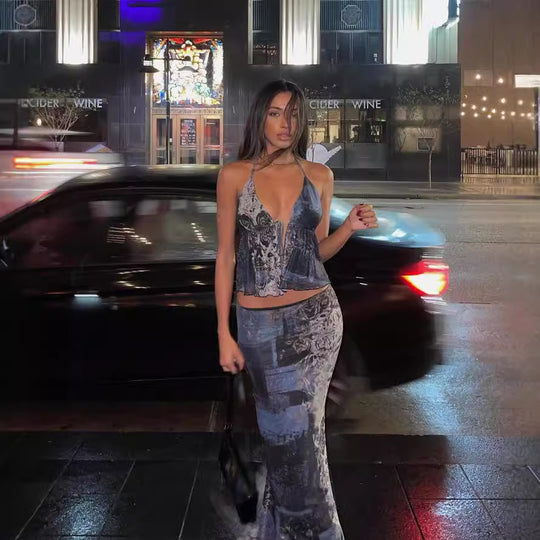 Damen sommerliches Set aus Top und langem Rock mit verführerischem Design R&B