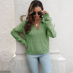 Damen Pullover mit modischem V-Ausschnitt und strukturiertem Muster R&B