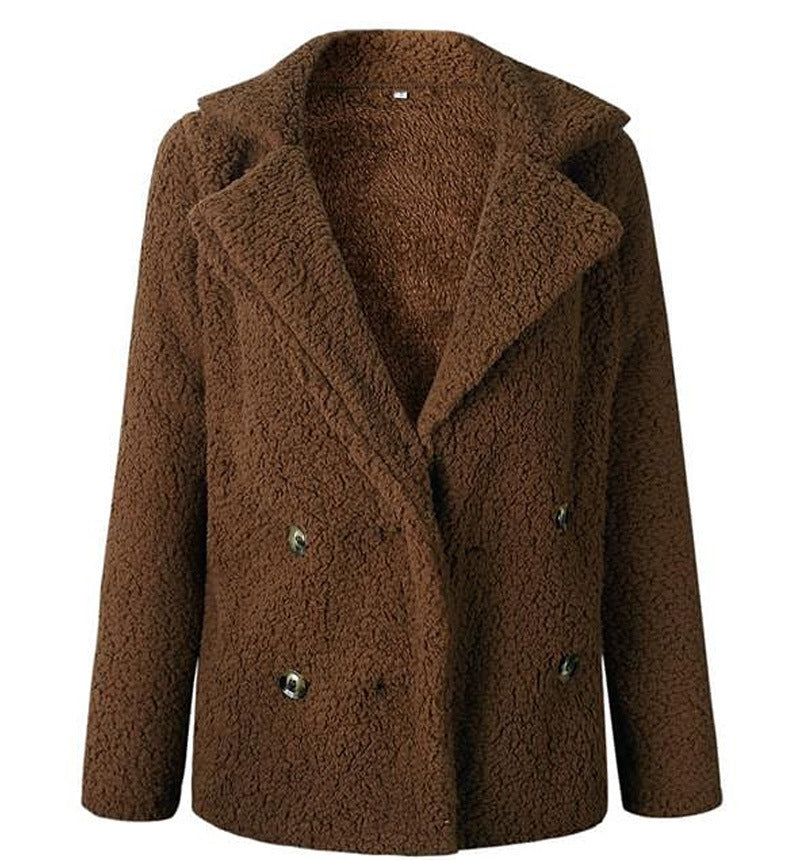 Damen Flauschiger Doppelreiher Blazer aus Kunstfell R&B