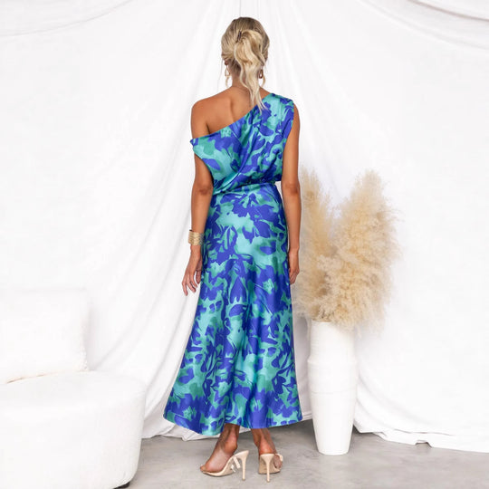 Damen Maxikleid mit asymmetrischem Design und fließendem Stoff R&B