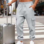 Herren nan Waffelstruktur Cargohose im Joggingstil mit Klappentaschen und elastischem Bund R&B