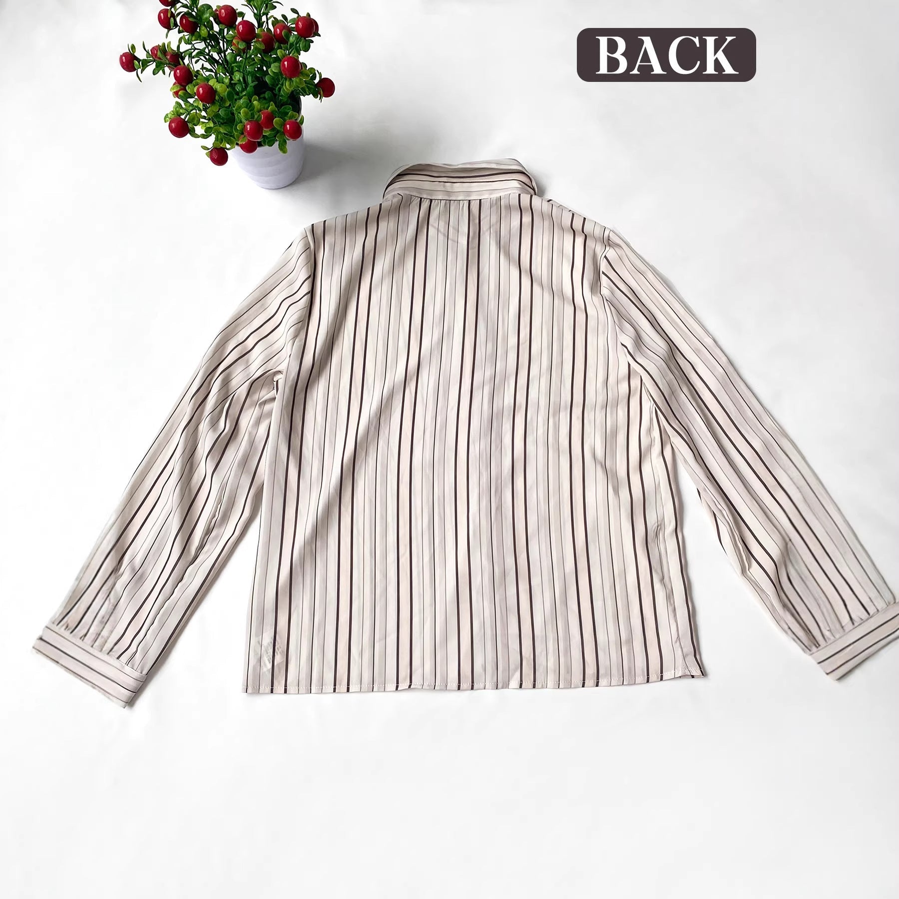 Damen Langarm-Bluse mit feinen Streifen und klassischem Kragen R&B