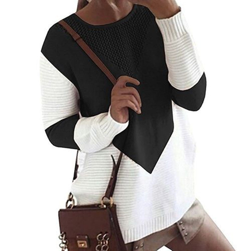 Damen Großer Strickpullover mit modernem geometrischen Design und atmungsaktiver Struktur R&B