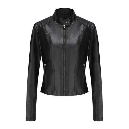 Damen Kunstlederjacke mit Reißverschlusstaschen