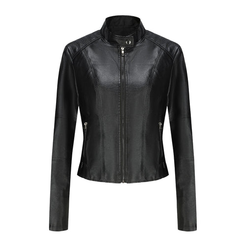 Damen Kunstlederjacke mit Reißverschlusstaschen