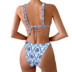 Damen Hochschnitt-Bikini mit floralem Design und verstellbaren Trägern R&B