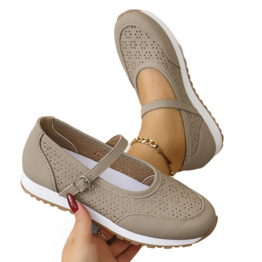 Damen bequeme Ballerinas mit elastischem Riemen und perforiertem Design R&B