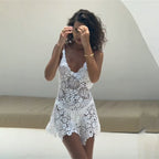 Damen gehäkeltes Strandkleid mit raffinierter Blumenspitze R&B