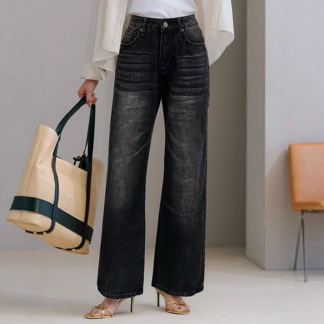 Damen weite High-Waist Jeans mit einzigartiger Textur R&B