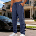 Herren nan entspannte Leinen-Jogginghose mit elastischem Tunnelzug, Kellerfalten-Kniepartie und seitlichen Eingrifftaschen R&B