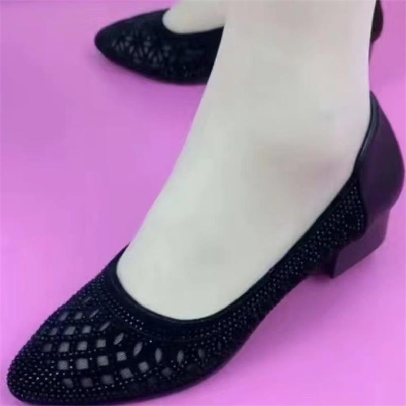 Damen elegante Ballerinas mit funkelndem Strass und komfortablem Blockabsatz R&B