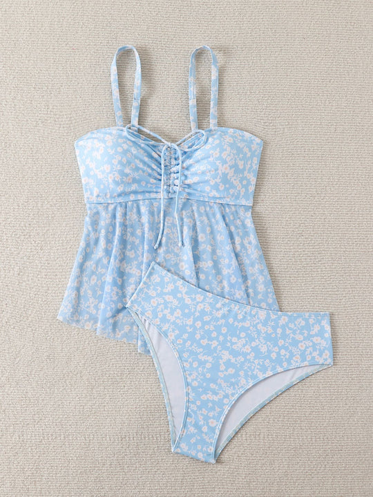 Damen leicht taillierter Tankini mit floralem Muster R&B