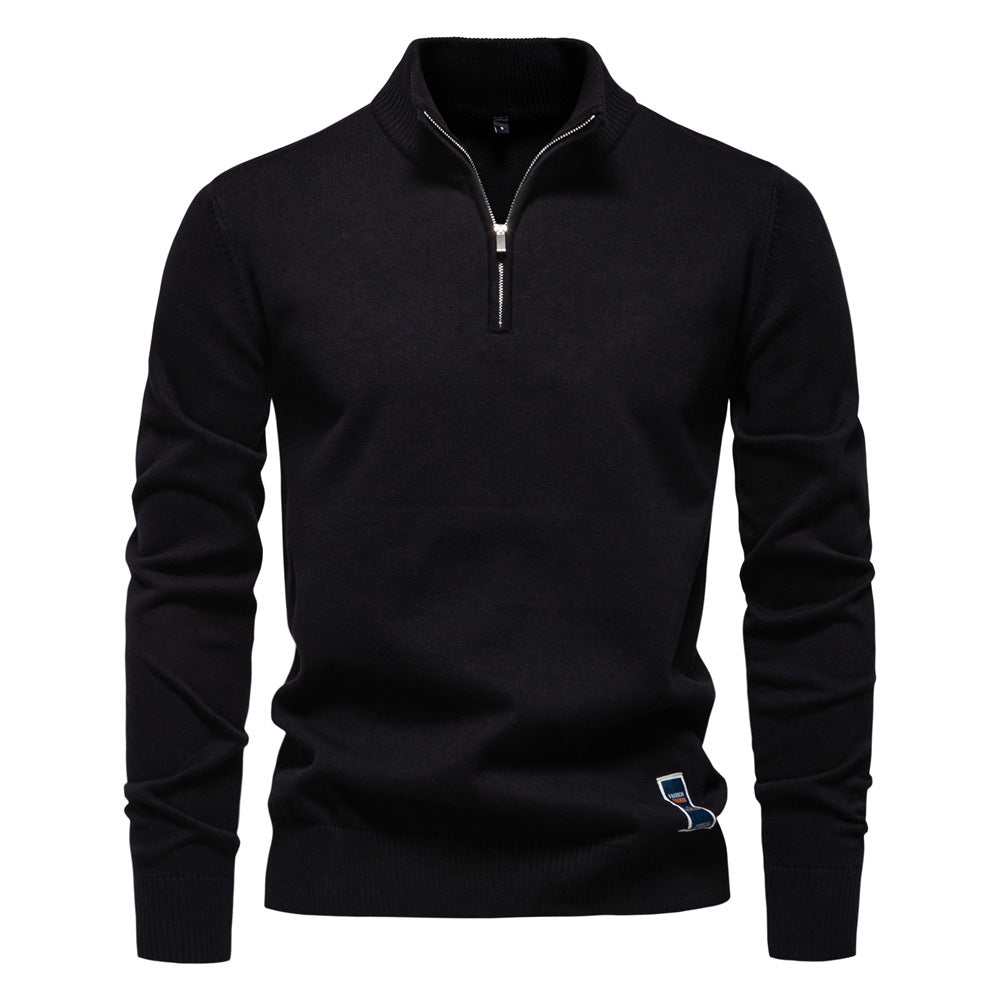 Herren Pullover mit kurzem Reißverschluss und modischem Stehkragen R&B